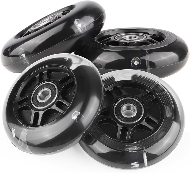 WHEELGOO 8 قطع عجلات التزلج على الجليد مع أضواء LED 64/70/72/76/80 مم مع حوامل 85-88A للأطفال والمبتدئين في التزلج على الجليد للاستخدام الداخلي/الخارجي (أسود، 80 مم) - Image 4